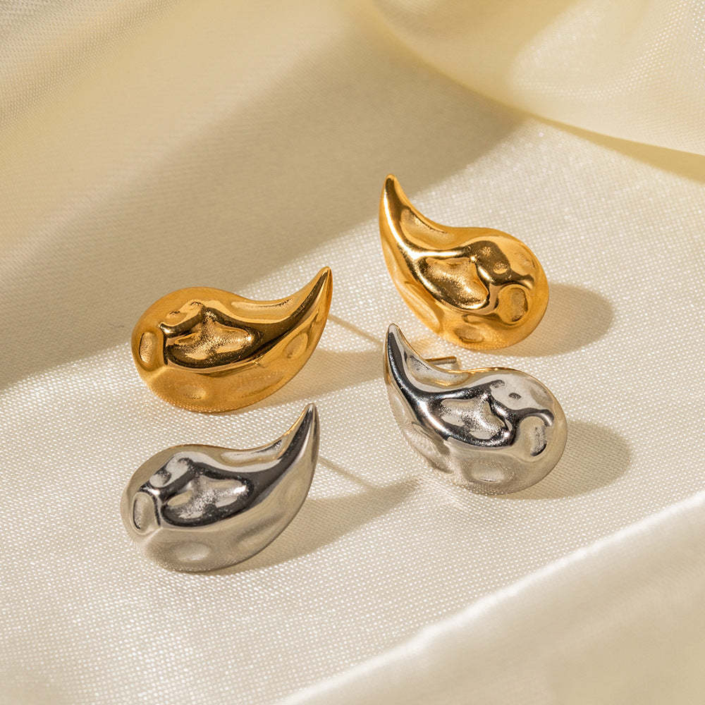 Irregular Drop Shaped Timeless Minimalist 18k Vermeil/White Gold Plated Drop Earrings | Mix Mix Style-Mix MIx Style