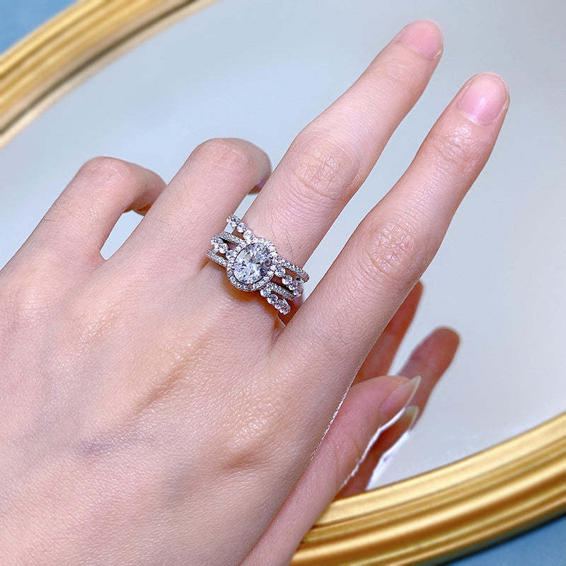 White Multi-Row Oval Cut Moissanite Diamond 3ct 18k White Gold Plated Engagement Ring | Mix Mix Style-Mix MIx Style