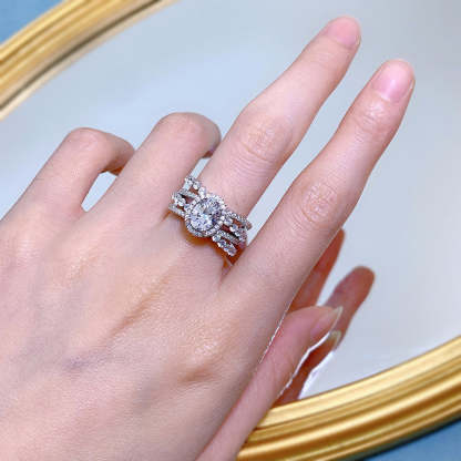 White Multi-Row Oval Cut Moissanite Diamond 3ct 18k White Gold Plated Engagement Ring | Mix Mix Style-Mix MIx Style