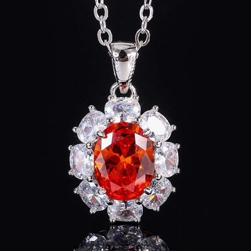 European and American style new S925 all-over silver suit simulated orange-red small pigeon egg pendant main 7*9-4*6-Mix MIx Style