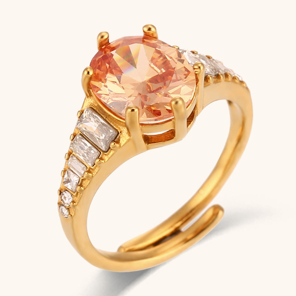 Style Retro Classic Orange/White Oval Cut Diamond Luxury 18k Vermeil Gold Plated Adjustable Ring Jewelry | Mix Mix Style-Mix MIx Style