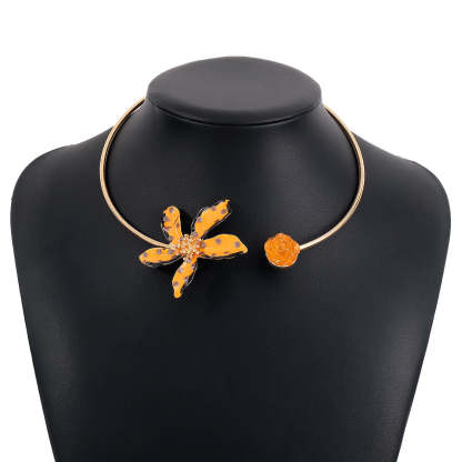 Blue Flower Solid Vintage Retro Luxury 18k Vermeil Gold Plated Open Necklace Jewelry | Mix Mix Style-Mix MIx Style