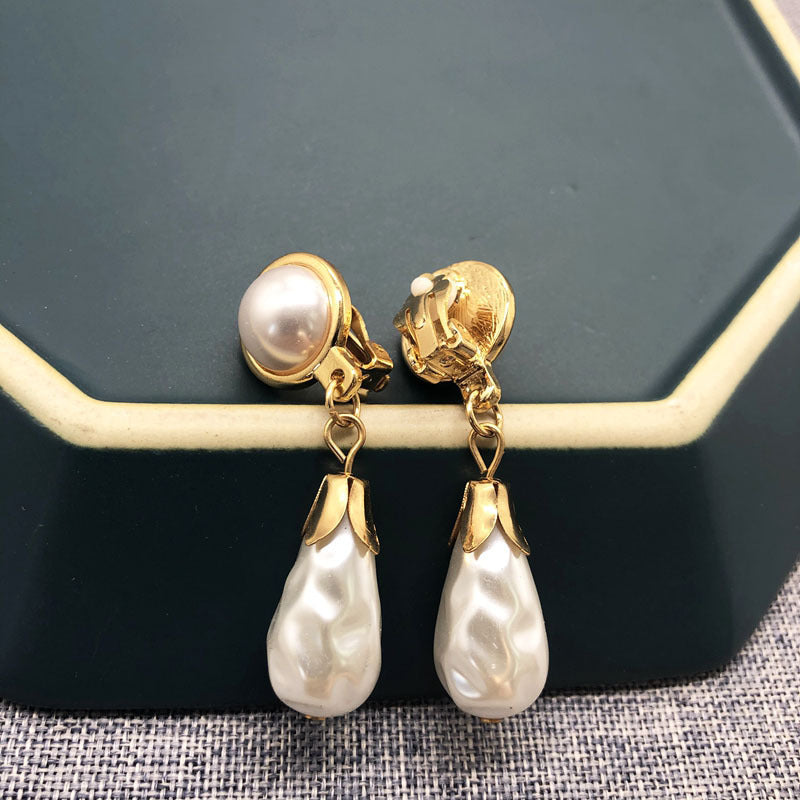 White Elegant Akoya Pearl & Moissanite Diamonds 18k Vermeil Gold Plated Drop Earrings | Mix Mix Style-Mix MIx Style
