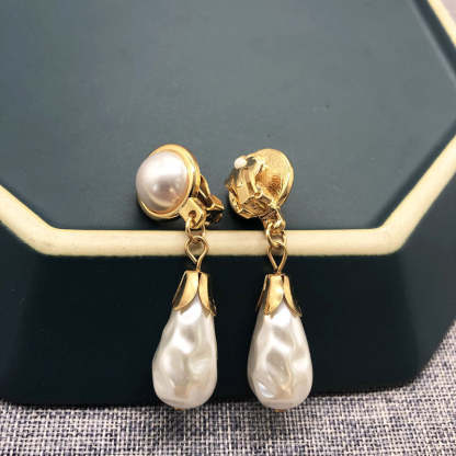 White Elegant Akoya Pearl & Moissanite Diamonds 18k Vermeil Gold Plated Drop Earrings | Mix Mix Style-Mix MIx Style