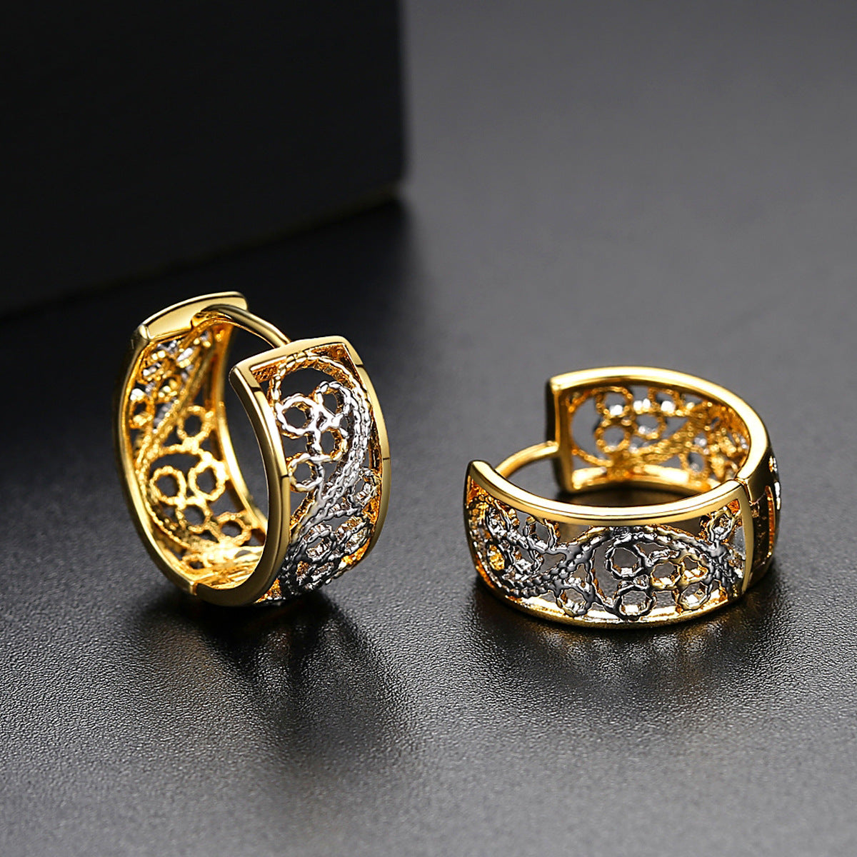 Two-color Trendy Elegant 18k Vermeil & White Gold Plated Vintage Retro Chunky Hoop Earrings | Mix Mix Style-Mix MIx Style