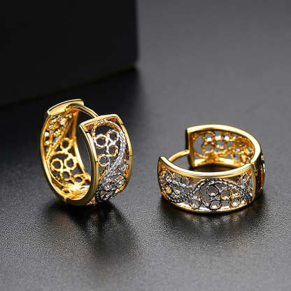 Two-color Trendy Elegant 18k Vermeil & White Gold Plated Vintage Retro Chunky Hoop Earrings | Mix Mix Style-Mix MIx Style