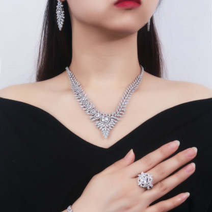 Wedding language European and American exaggerated luxury temperament full diamond bridal wedding suit fashionable rhinestone shiny four-piece jewelry-Mix MIx Style