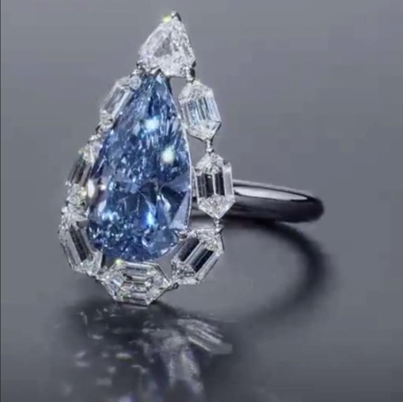 Blue Pear Cut Moissanite Diamond 18k White Gold Plated Engagement Ring | Mix Mix Style-Mix MIx Style
