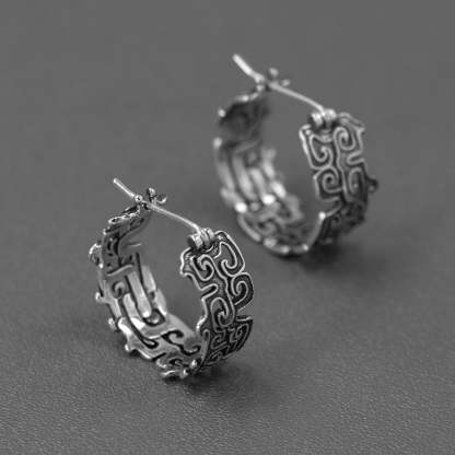 Dragon Pattern Trendy Elegant 18k White/Vermeil Gold Plated Hoop Earrings | Mix Mix Style-Mix MIx Style