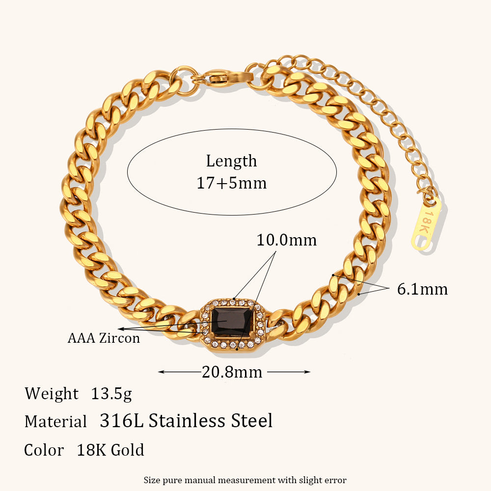 Vintage Thick Retro Classic Pendant Radiant Cut Diamond Luxury 18k Gold Plated Chain Bracelet Jewelry | Mix Mix Style-Mix MIx Style