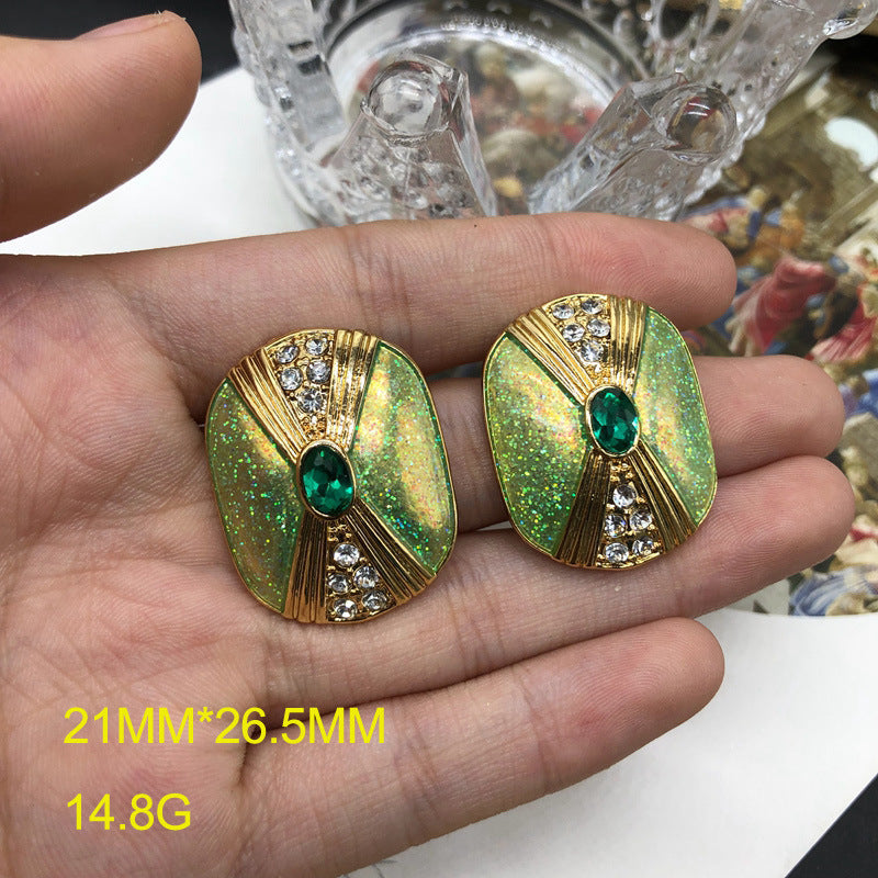 Green - Blue Trendy Oval Cut Moissanite Diamonds Luxury 18k Vermeil Gold Plated Stud Earrings | Mix Mix Style-Mix MIx Style