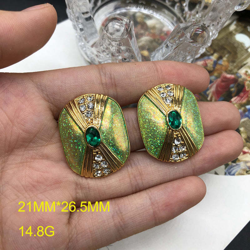 Green - Blue Trendy Oval Cut Moissanite Diamonds Luxury 18k Vermeil Gold Plated Stud Earrings | Mix Mix Style-Mix MIx Style