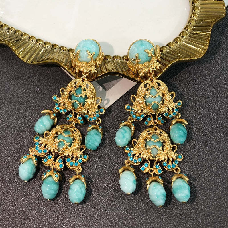 Aquamarine Blue Vintage Retro Classic Pendant Luxury 18k Gold Plated Necklace Earrings Jewelry Set | Mix Mix Style-Mix MIx Style