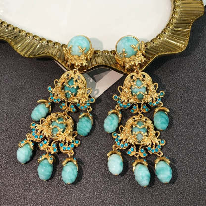 Aquamarine Blue Vintage Retro Classic Pendant Luxury 18k Gold Plated Necklace Earrings Jewelry Set | Mix Mix Style-Mix MIx Style