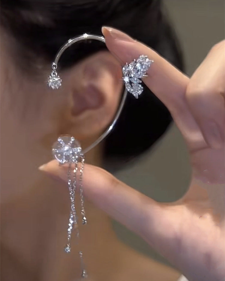 Rotating Flower Butterfly Earrings Niche Design 18k White Gold Plated Rotatable Earrings Non-pierced Earrings Jewelry Mix Mix Style [Hot Seller]-Mix MIx Style