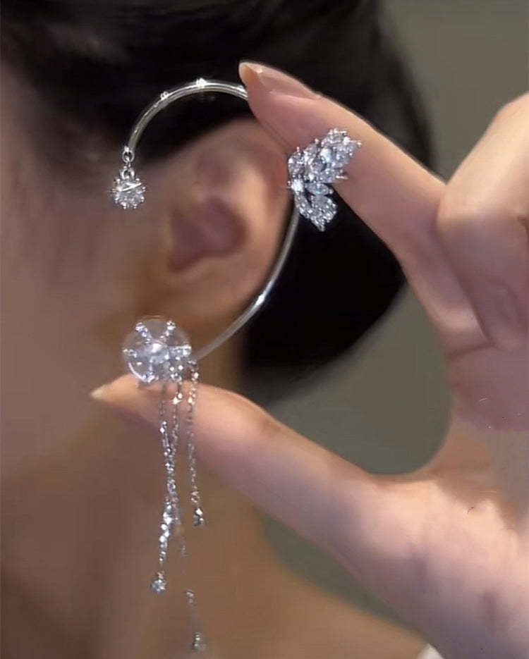 Rotating Flower Butterfly Earrings Niche Design 18k White Gold Plated Rotatable Earrings Non-pierced Earrings Jewelry Mix Mix Style [Hot Seller]-Mix MIx Style