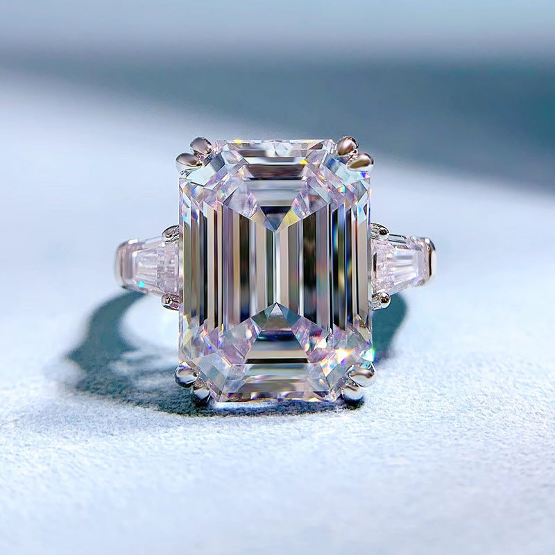Solitarie Yellow Emerald Cut Moissanite Diamond 5ct 18k White Gold Plated Engagement Ring | Mix Mix Style-Mix MIx Style