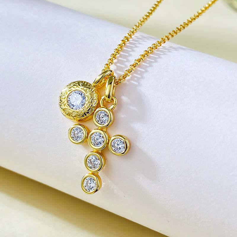 Gold Cross Retro Pendant Round Cut Diamonds Luxury 18k Gold Plated Necklace Jewelry | Mix Mix Style-Mix MIx Style