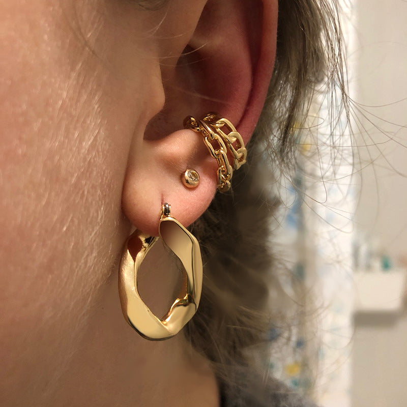 Minimalist Classic Elegant 18k Vermeil Gold Plated Vintage Retro Wavy Hoop Earrings | Mix Mix Style-Mix MIx Style
