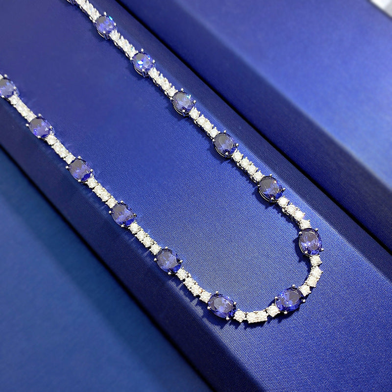 Ocean Blue & White Vintage Retro Round Cut Diamonds Luxury 18k Gold Plated Necklace Jewelry | Mix Mix Style-Mix MIx Style