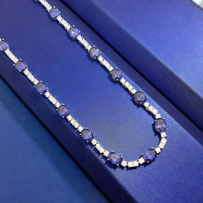 Ocean Blue & White Vintage Retro Round Cut Diamonds Luxury 18k Gold Plated Necklace Jewelry | Mix Mix Style-Mix MIx Style