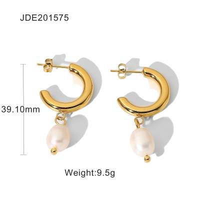 Classic Timeless White Akoya Pearls & Moissanite Diamonds Elegant 18k Vermeil Gold Plated Hoop/Drop Earrings | Mix Mix Style-Mix MIx Style