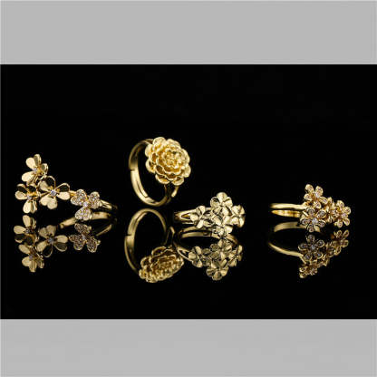 Bohemian style exaggerated copper-plated 18K gold flower ornament ring for women with adjustable opening in stock-Mix MIx Style