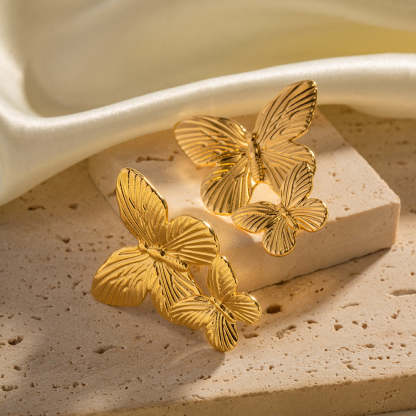 Butterflies Retro Trendy 18k Vermeil Gold Plated Drop Earrings | Mix Mix Style-Mix MIx Style