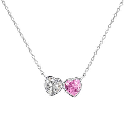 Linlang S925 sterling silver double heart necklace for women, exquisite and cute design, heart-shaped zircon pendant, clavicle chain, simple silver jewelry-Mix MIx Style