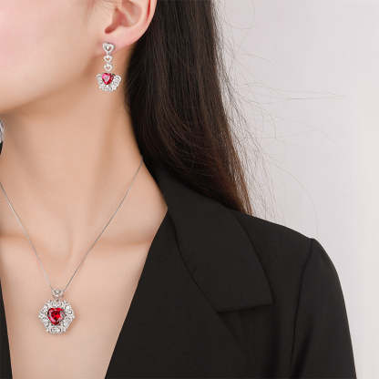 Red/Pink/Yellow Retro Pendant Heart Cut Diamond Luxury 18k White Gold Plated Necklace Earrings Jewelry Set | Mix Mix Style-Mix MIx Style