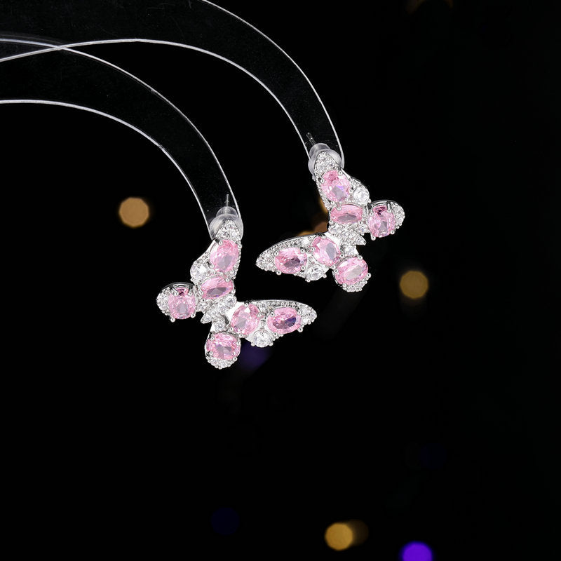 New European and American earrings heavy-duty high-grade color zircon earrings for women with atmospheric s925 silver needle three-dimensional butterfly earrings-Mix MIx Style