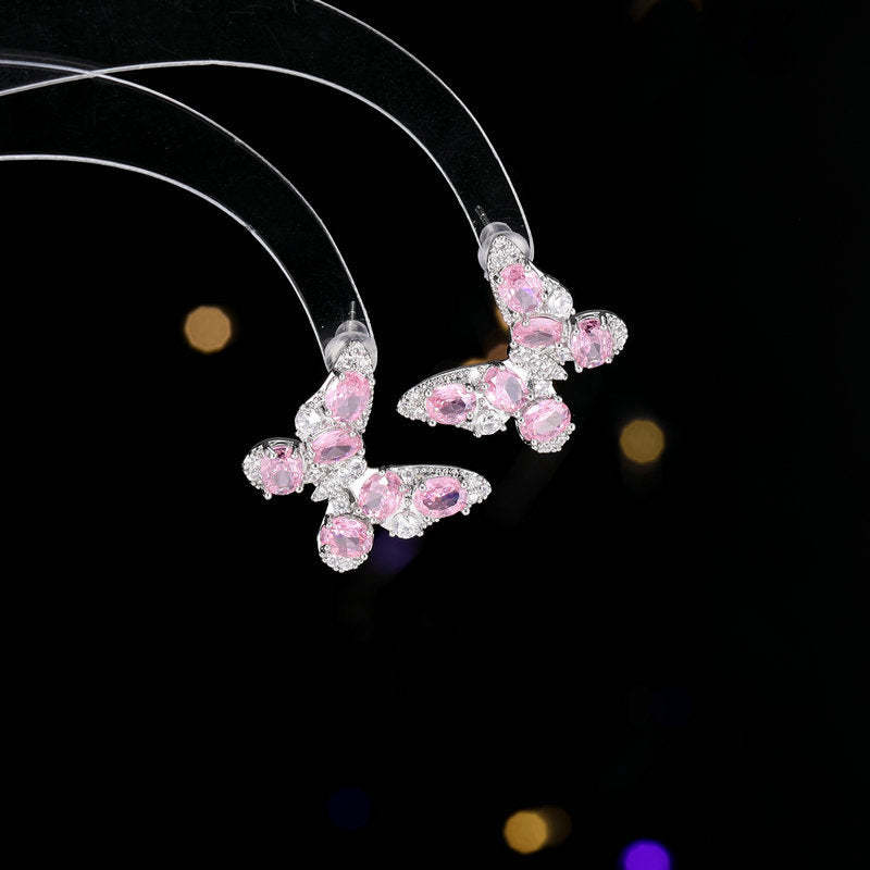 New European and American earrings heavy-duty high-grade color zircon earrings for women with atmospheric s925 silver needle three-dimensional butterfly earrings-Mix MIx Style