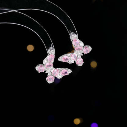 New European and American earrings heavy-duty high-grade color zircon earrings for women with atmospheric s925 silver needle three-dimensional butterfly earrings-Mix MIx Style