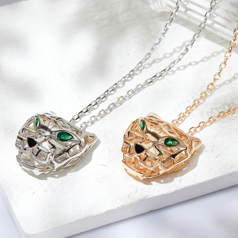 2021 Cross-border New Hollow Leopard Head Necklace Gold-plated Green-eyed Leopard Pendant Punk Style Unisex Sweater Chain-Mix MIx Style