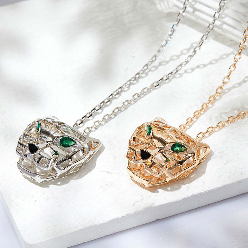 2021 Cross-border New Hollow Leopard Head Necklace Gold-plated Green-eyed Leopard Pendant Punk Style Unisex Sweater Chain-Mix MIx Style