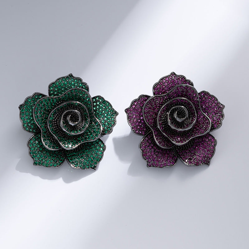 Xiliang Concubine Xiaohongshu recommends high-end heavy industry three-dimensional small fragrance style retro camellia brooch copper zircon-Mix MIx Style