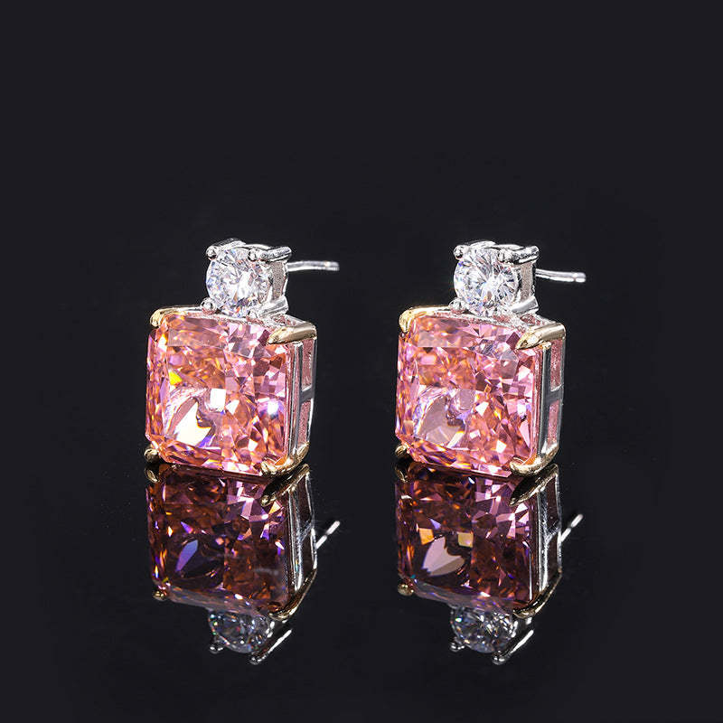 Retro women's jewelry high carbon diamond padparadscha simple fashion women's suit S925 silver 12*16 10*10-Mix MIx Style