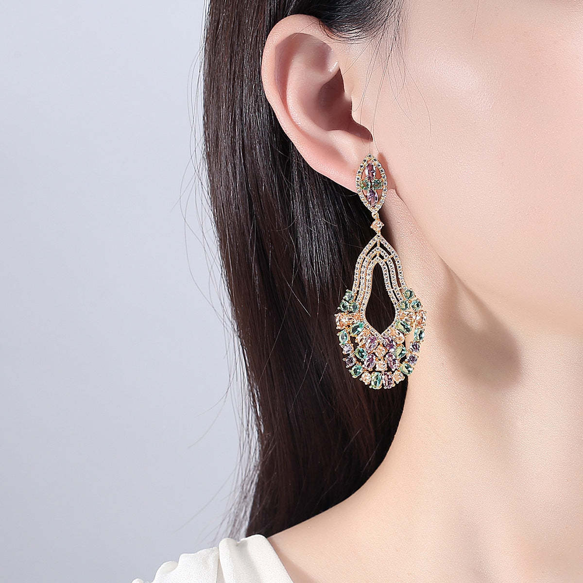 Multicolor Dazzling Moissanite Diamonds Luxury 18k Vermeil/White Gold Plated Vintage Drop Earrings | Mix Mix Style-Mix MIx Style