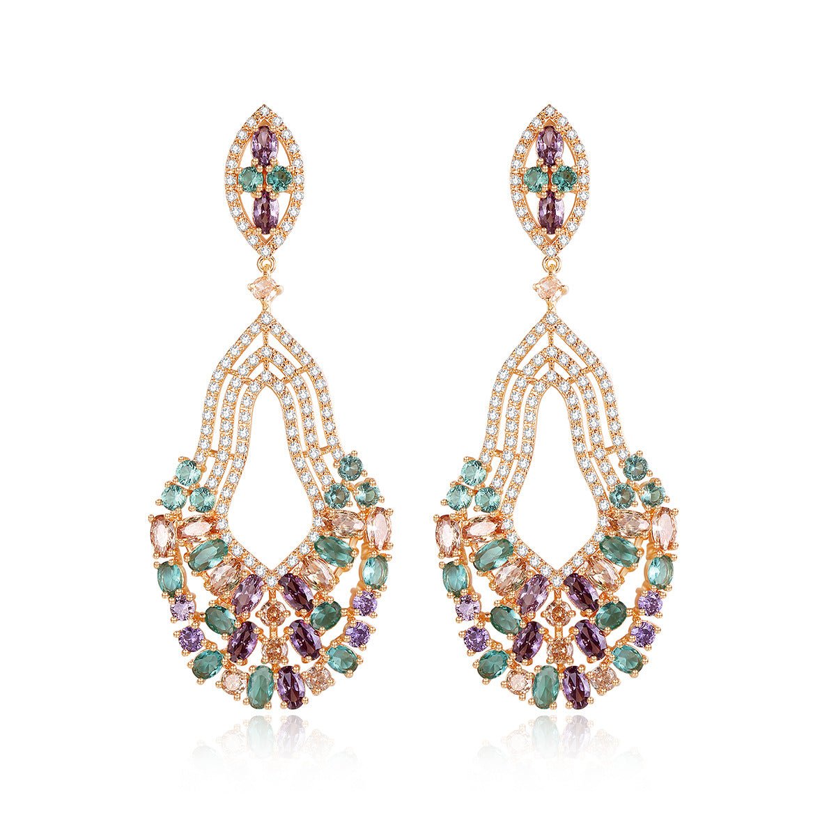 Multicolor Dazzling Moissanite Diamonds Luxury 18k Vermeil/White Gold Plated Vintage Drop Earrings | Mix Mix Style-Mix MIx Style