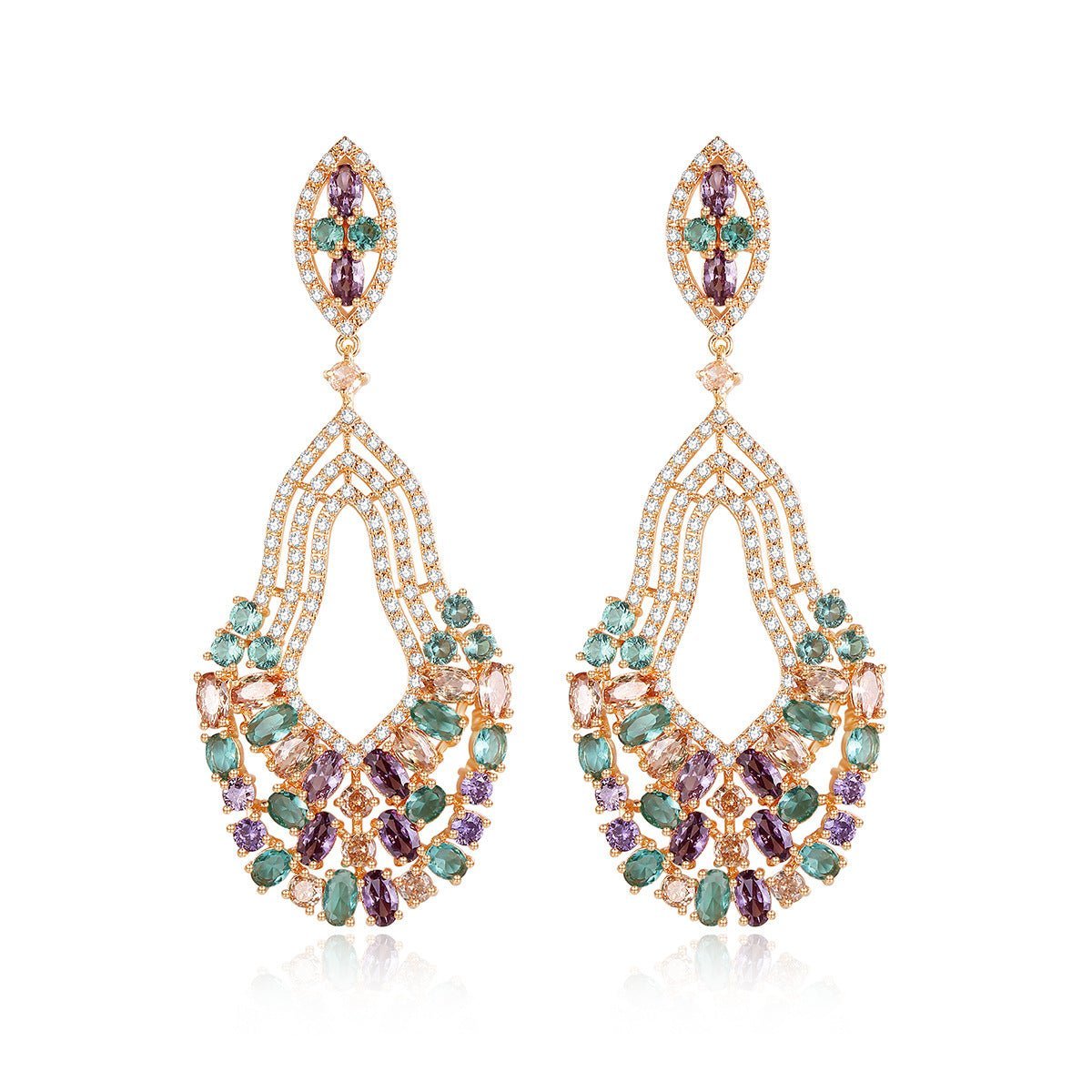 Multicolor Dazzling Moissanite Diamonds Luxury 18k Vermeil/White Gold Plated Vintage Drop Earrings | Mix Mix Style-Mix MIx Style