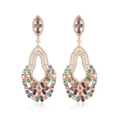 Multicolor Dazzling Moissanite Diamonds Luxury 18k Vermeil/White Gold Plated Vintage Drop Earrings | Mix Mix Style-Mix MIx Style