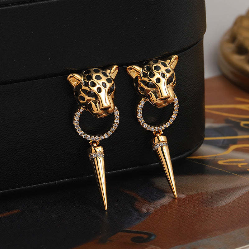 European and American leopard earrings for women, high-end, personalized, hip-hop, trendy gold earrings, light luxury, niche design earrings-Mix MIx Style
