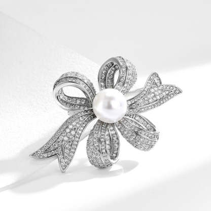 New high-end luxury elegant exquisitely inlaid diamond pearl ribbon brooch high-end design fashion accessories-Mix MIx Style