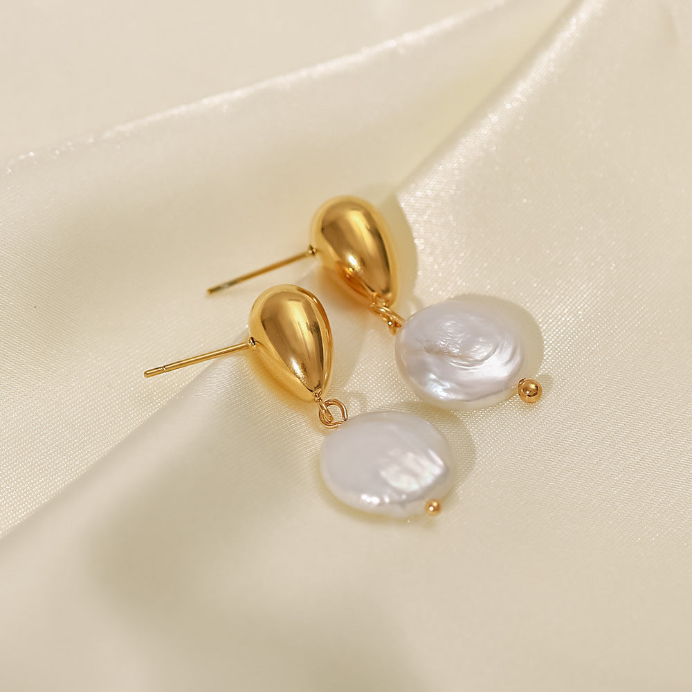 Minimalist Timeless White Mabe Pearl 18k Vermeil Gold Plated Drop Earrings | Mix Mix Style-Mix MIx Style