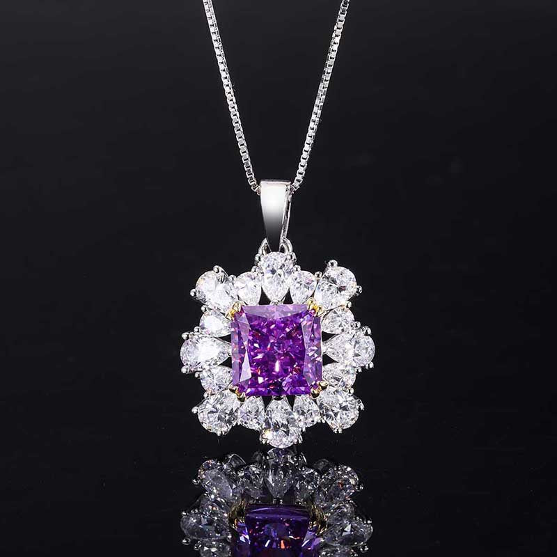 2023 retro style hot selling high carbon diamond radiant cut 10*10 purple diamond hand inlaid set S925 silver-Mix MIx Style