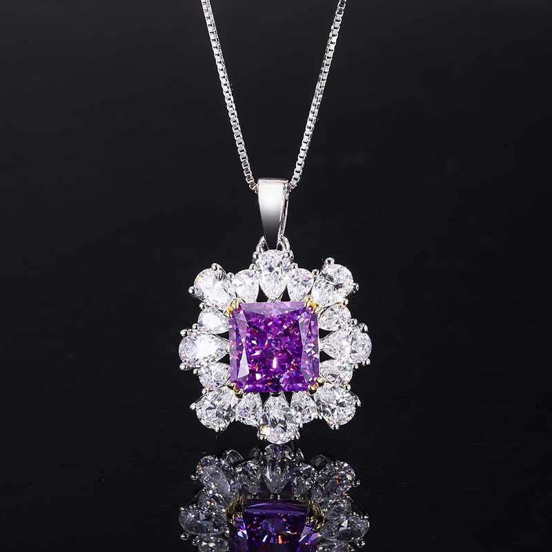 2023 retro style hot selling high carbon diamond radiant cut 10*10 purple diamond hand inlaid set S925 silver-Mix MIx Style