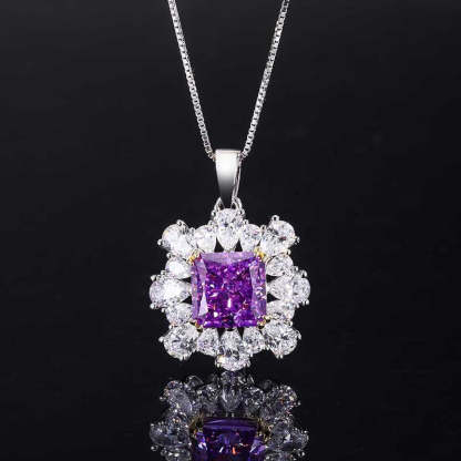 2023 retro style hot selling high carbon diamond radiant cut 10*10 purple diamond hand inlaid set S925 silver-Mix MIx Style