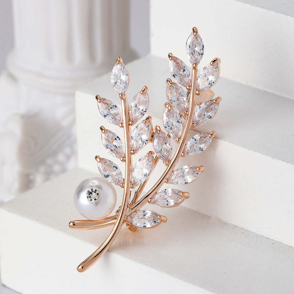 Korean version of high-end leaf pearl brooch for women ins trendy personality versatile corsage suit coat pin manufacturer wholesale-Mix MIx Style