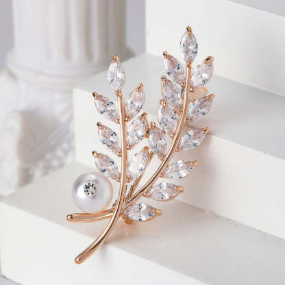 Korean version of high-end leaf pearl brooch for women ins trendy personality versatile corsage suit coat pin manufacturer wholesale-Mix MIx Style