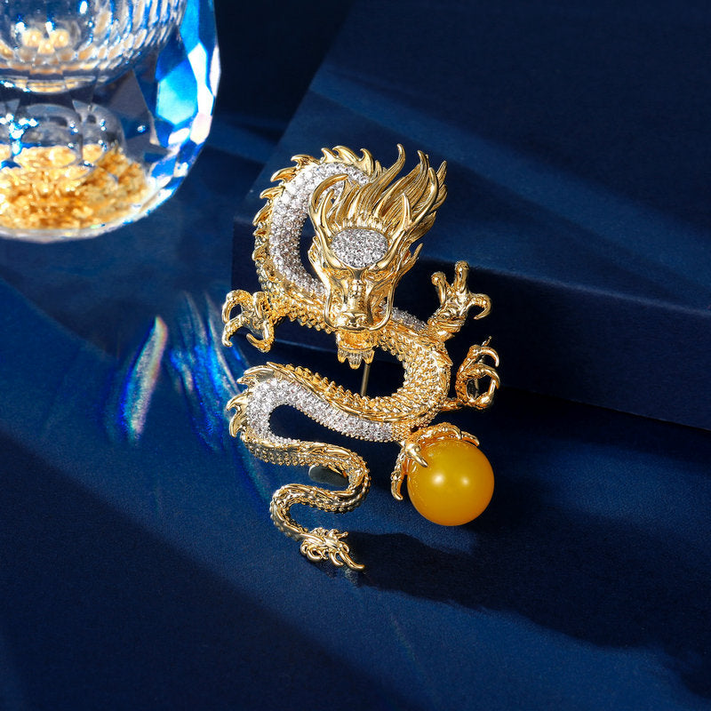 2024 new Chinese style dragon-shaped corsage trendy unisex suit jacket pin high-end zodiac dragon brooch-Mix MIx Style